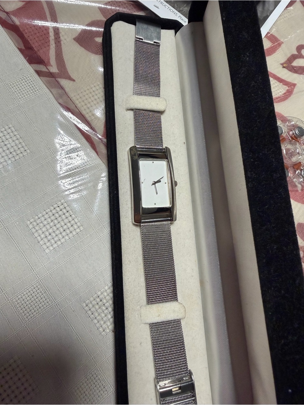 Accent Minimalist Rectangular Silver Mesh Band Watch